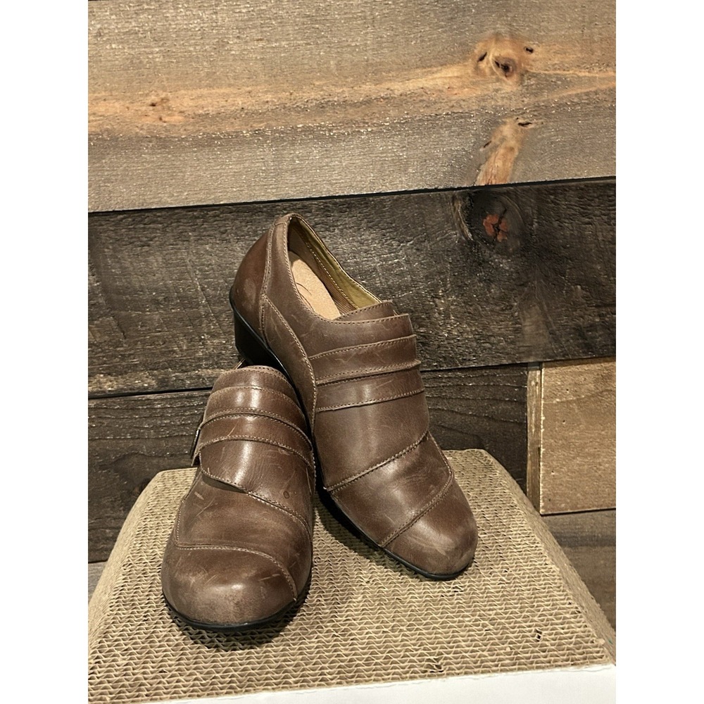 Aetrex Monk Strap Slip Ons‎ sz 7.5 M Mocha Brown Leather